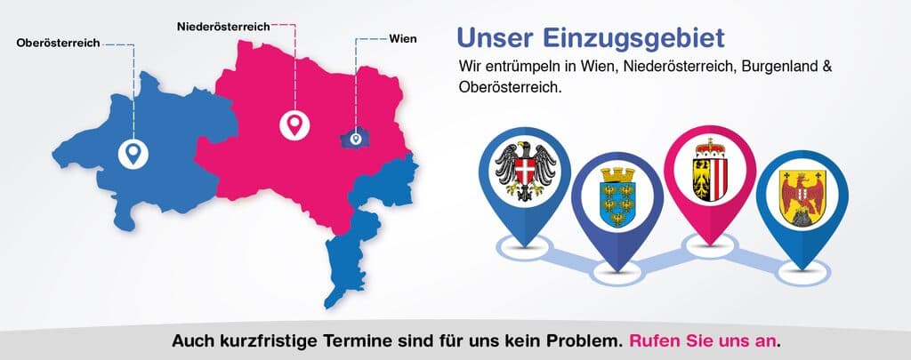 Karte des Einsatzgebiets von AUSRäumer – Entrümpelung Wien
